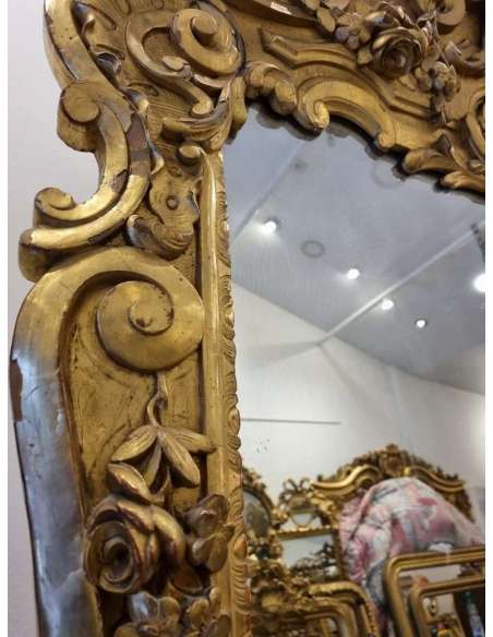 Very large and wide Louis XV style fireplace mirror in gilded wood gold leaf 148*230cm - fireplace mirrors-Bozaart