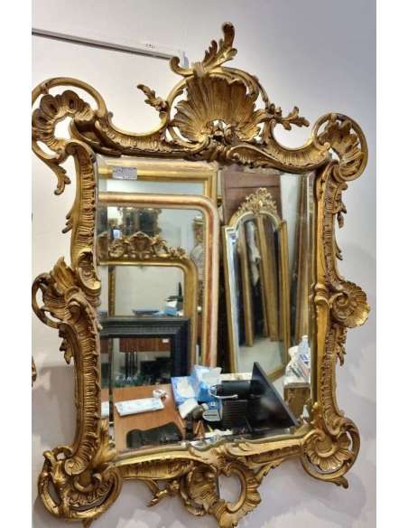 Golden mirror beveled glass Louis XV style 60*84cm - mirrors-Bozaart