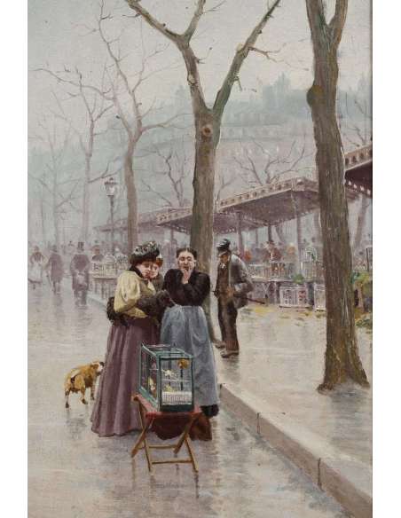 "Le marché aux oiseaux à Paris". huile sur toile de POL NOËL - Tableaux scènes de genre-Bozaart