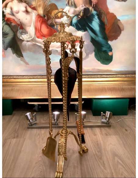 Nécessaire De Cheminée De Style Louis XVI D époque Napoléon III En Bronze Doré - chenets, accessoires de cheminée-Bozaart