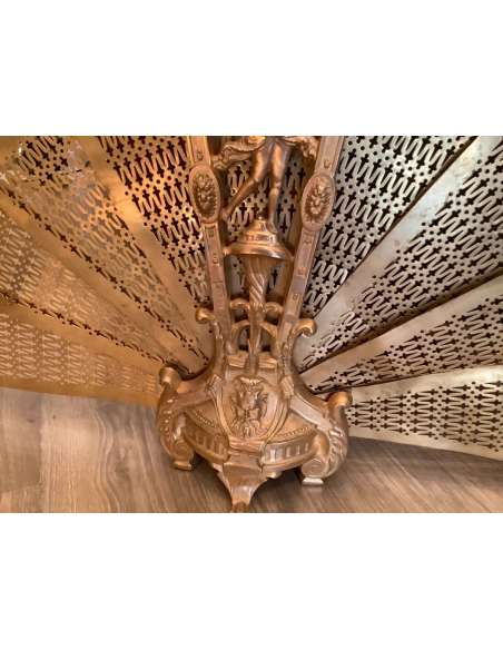 Louis XVI Style Gilded Bronze Fire Screen - chenets, fireplace accessories-Bozaart