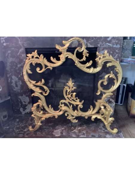 Gilded Bronze Louis XV Style Firewall Late 19th Century - chenets, fireplace accessories-Bozaart