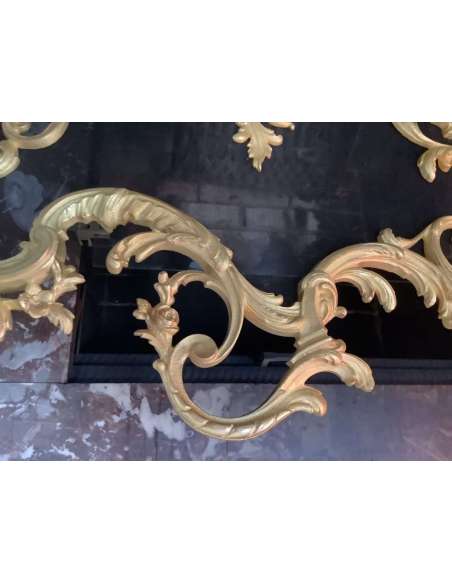 Gilded Bronze Louis XV Style Firewall Late 19th Century - chenets, fireplace accessories-Bozaart