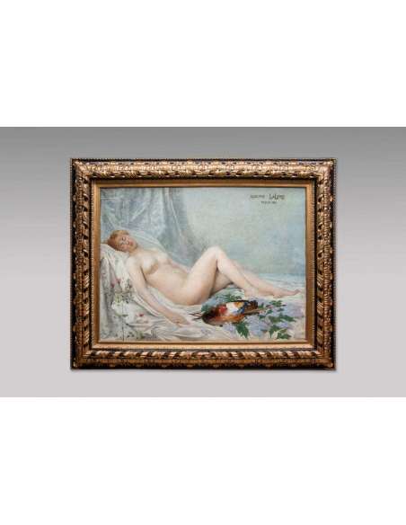 Adolf La Lyre - "naked Model with A Palette Knife" Oil On Canvas 19th Century - Paintings of another kind-Bozaart
