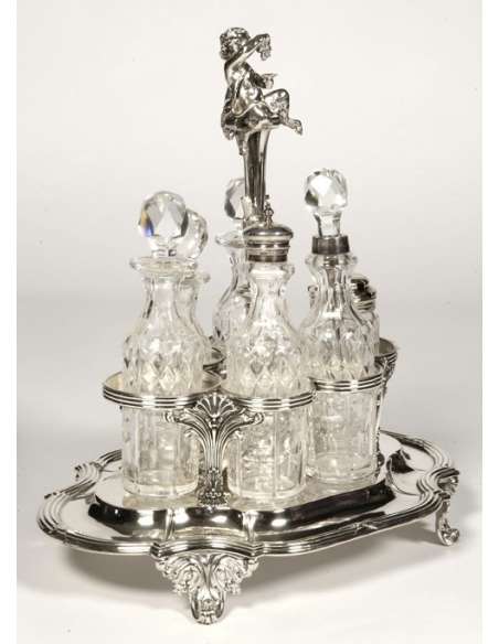 Solid silver condiment tray & crystal bottles XIXth century - Goldsmith ODIOT --Bozaart