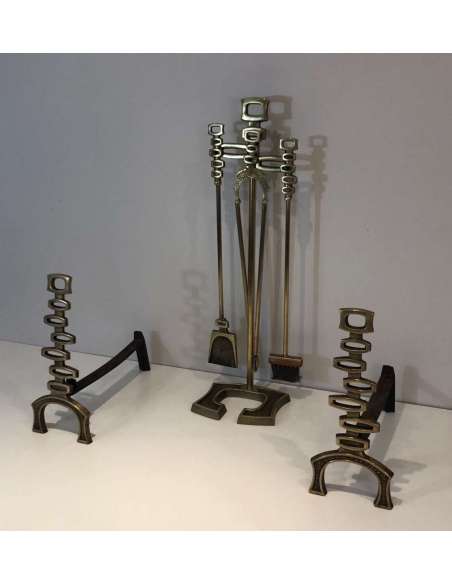 Pair of brass andirons. Contemporary work, Year 70-Bozaart