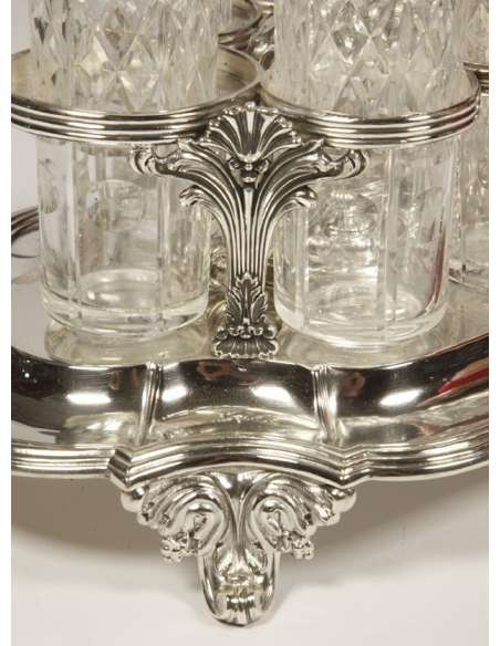 Solid silver condiment tray & crystal bottles XIXth century - Goldsmith ODIOT --Bozaart