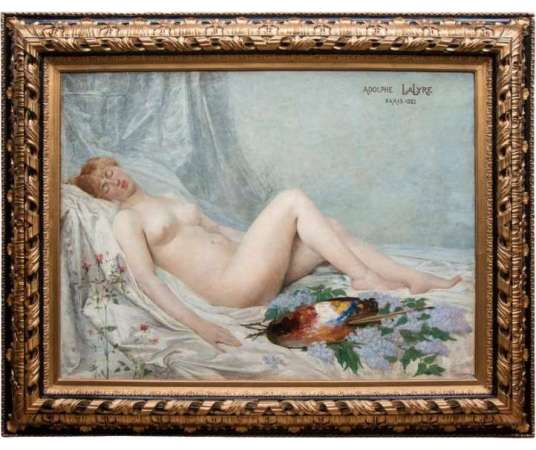 Adolf La Lyre - "naked Model with A Palette Knife" Oil On Canvas 19th Century - Paintings of another kind