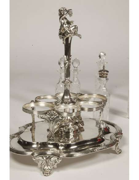 Solid silver condiment tray & crystal bottles XIXth century - Goldsmith ODIOT --Bozaart