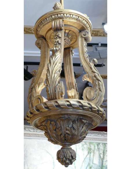 Louis XIV Style Lantern In Sulptian And Gilded Wood - lanterns-Bozaart