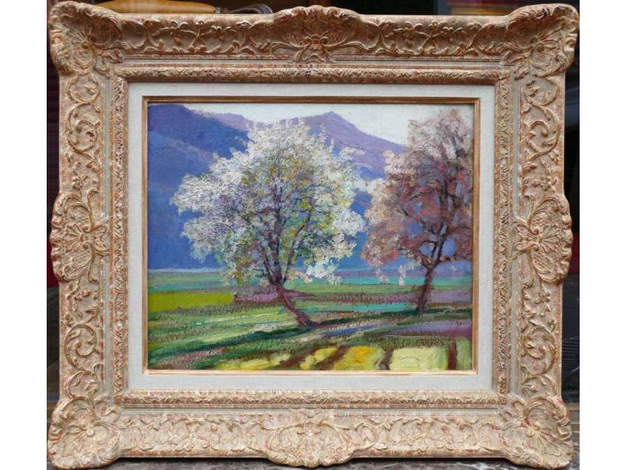 Charreton victor postimpressionist painting early xxth century sunny landscape oil painting signed