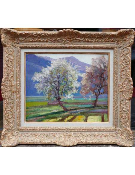 Charreton Victor Post-Impressionist Painting Early TWENTIETH Sunny Landscape Signed Oil Painting - Landscape Paintings-Bozaart
