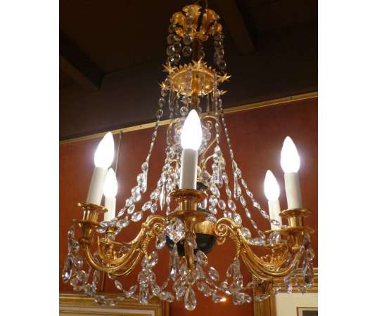 Gilded Bronze And Patinated Bronze Chandelier With Six Light Arms - chandeliers