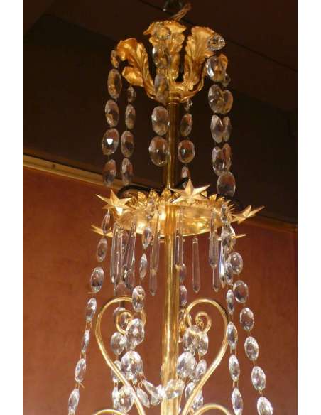 Lustre En Bronze Doré Et Bronze Patiné à Six Bras De Lumière - lustres-Bozaart