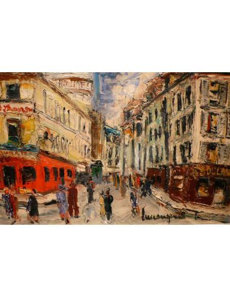 Genin Lucien Peinture 20è Paris Montmartre Rue Norvins Tableau XXème Huile Sur Toile Signée - Tableaux scènes de genre-Bozaart