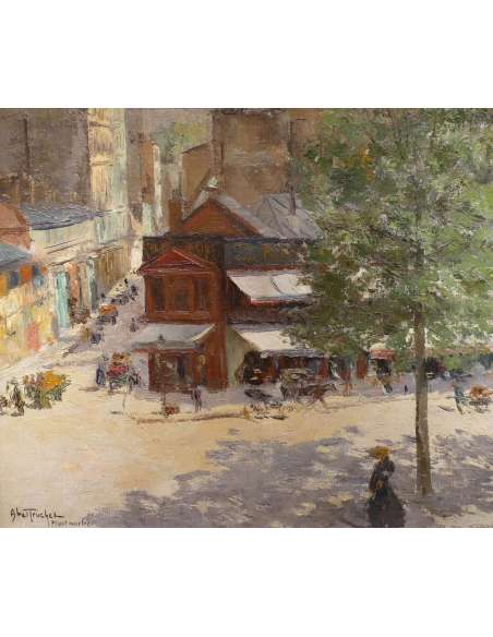 Abel Truchet Louis French Painting Belle Epoque Paris View Of Montmartre Oil Signed Canvas - Landscape Paintings-Bozaart