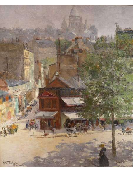 Abel Truchet Louis French Painting Belle Epoque Paris View Of Montmartre Oil Signed Canvas - Landscape Paintings-Bozaart