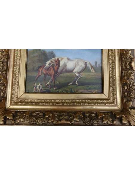 Oil On Panel, Horse And His Foal - Paintings Of Another kind-Bozaart