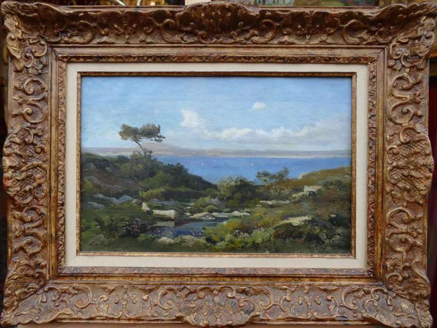 Lansyer Emmanuel Painting 19th Century Mediterranean Landscape Oil On Canvas Signed And Dated