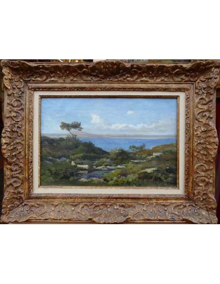 Lansyer Emmanuel Peinture 19ème Siècle Paysage De Méditerranée Huile Sur Toile Signée Et Datée - Tableaux paysages-Bozaart