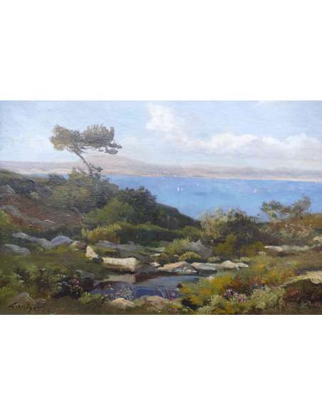Lansyer Emmanuel Painting 19th Century Mediterranean Landscape Oil On Canvas Signed And Dated - Landscape Paintings-Bozaart