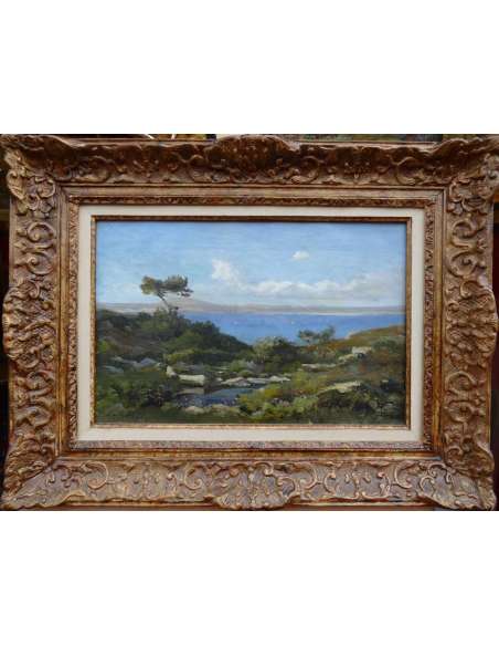 Lansyer Emmanuel Peinture 19ème Siècle Paysage De Méditerranée Huile Sur Toile Signée Et Datée - Tableaux paysages-Bozaart