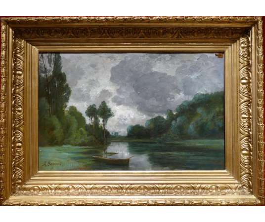 Fanart Antonin French Painting XIXth Century Riverside Oil On Signed Cardboard - Landscape Paintings