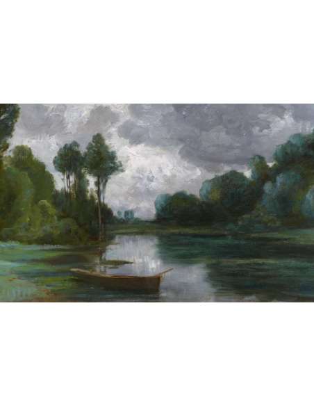 Fanart Antonin Peinture Française XIXè Siècle Bord De Rivière Huile Sur Carton Signée - Tableaux paysages-Bozaart