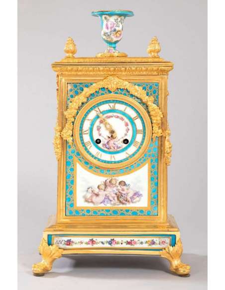 Louis XVI Terminal Clock In Gilded Mercury Bronze And Sevres Porcelain - antique Clocks-Bozaart