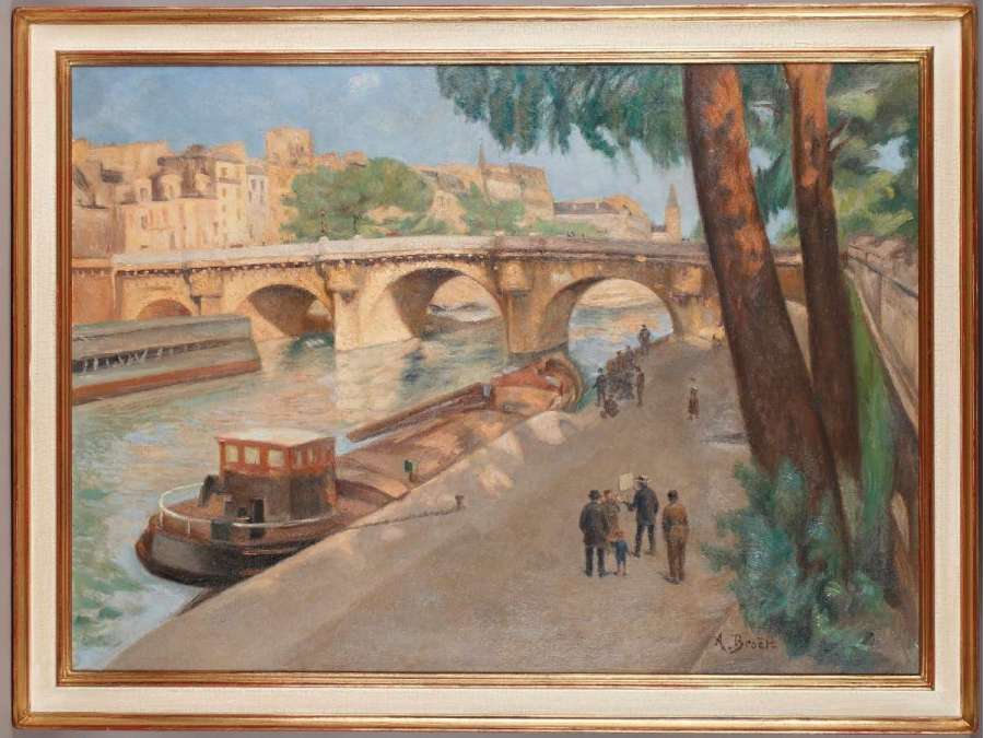 Le Pont Neuf à Paris. Importante H/toile Signée: BroËt - Tableaux scènes de genre