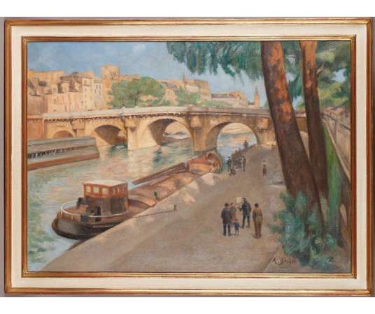 Le Pont Neuf à Paris. Importante H/toile Signée: BroËt - Tableaux scènes de genre