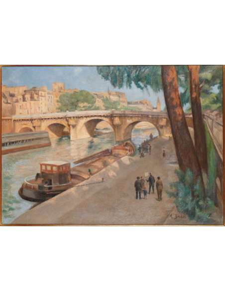 Le Pont Neuf à Paris. Importante H/toile Signée: BroËt - Tableaux scènes de genre-Bozaart