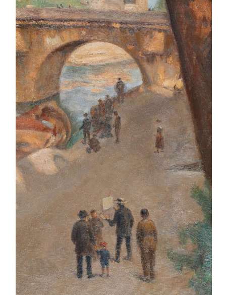 The Pont Neuf in Paris. Important H/canvas Signed: BroËt - Paintings genre scenes-Bozaart