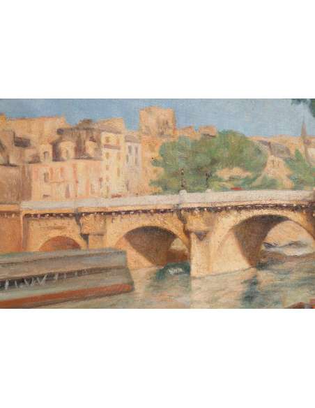 The Pont Neuf in Paris. Important H/canvas Signed: BroËt - Paintings genre scenes-Bozaart