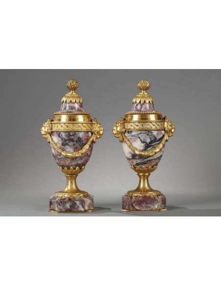 Superb Reversible Cassolettes In Marble And Gilded Bronze - Candle Holders - Torches-Bozaart