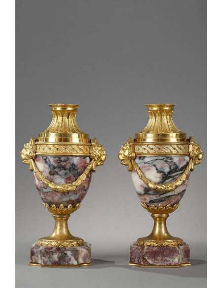 Superb Reversible Cassolettes In Marble And Gilded Bronze - Candle Holders - Torches-Bozaart