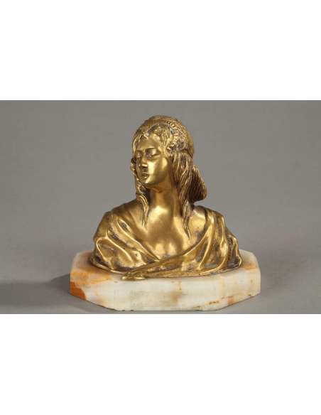 Buste De Jeune Femme Signé Loiseau Rousseau - Bronzes anciens-Bozaart