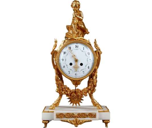 A Louis XVI Clock In White Marble And Gilded Bronze. - antique clocks