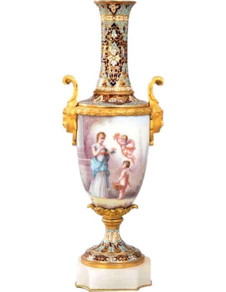 Vase à Col En Porcelaine émaillée, Bronze Doré , émail Cloisonné. - Objets, décoration, vases en porcelaine-Bozaart