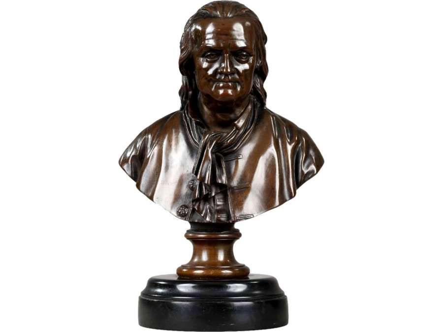 Benjamin Franklin bust in bronze+ by F. Barbedienne in modern art style 19th century