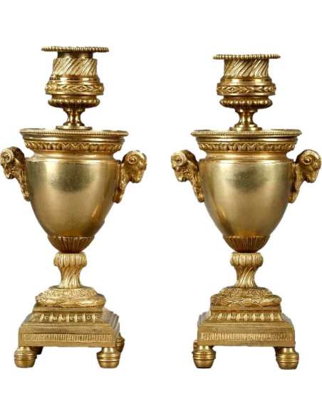 Elégants Bougeoirs-cassolettes Réversibles En Bronze Doré - Bougeoirs - Flambeaux-Bozaart