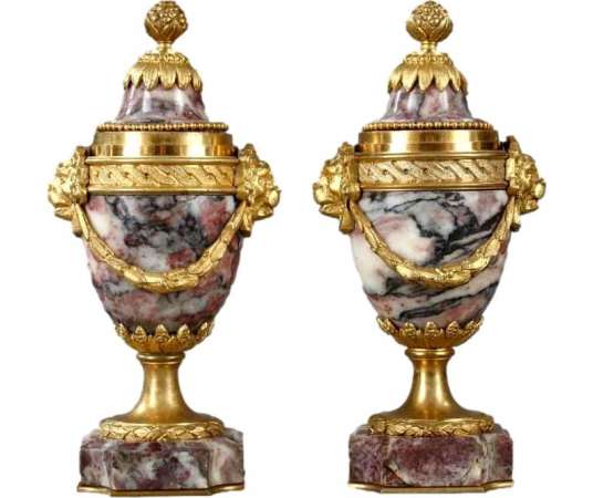 Superb Reversible Cassolettes In Marble And Gilded Bronze - Candle Holders - Torches