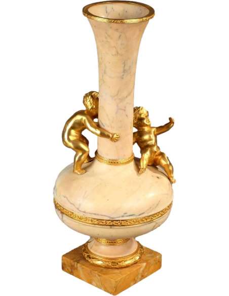 Marble And Gilded Bronze Vase With Putti - Objets d'art-Bozaart