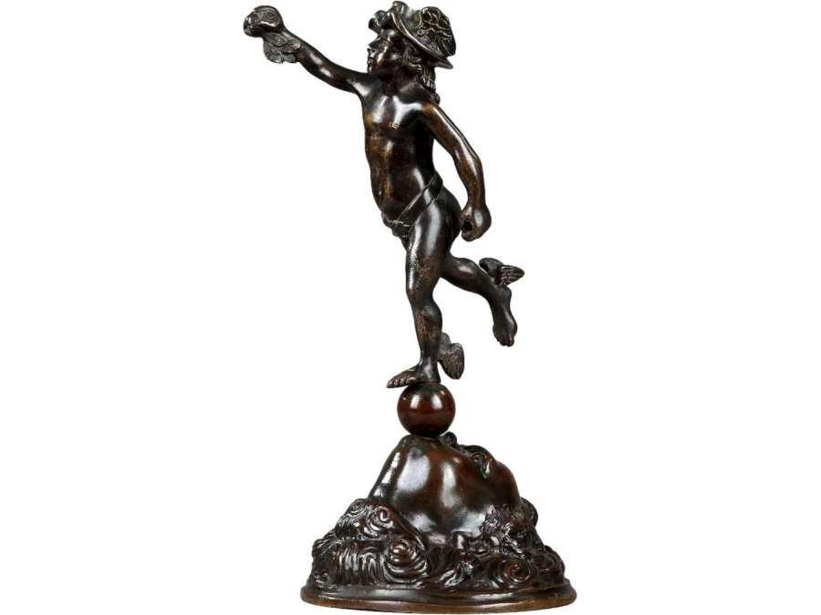 Sculpture "Mercury blown by Zephyr "+ in bronze with brown patina 19th century
