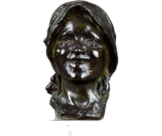 Smiling Girl's Head. Bronze Attr. Constantin Meunier - Ancient bronzes