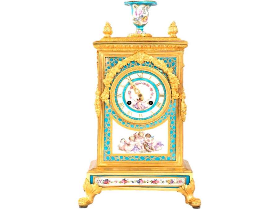 Louis XVI Terminal Clock In Gilded Mercury Bronze And Sevres Porcelain - antique Clocks