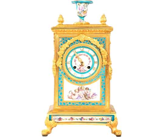 Louis XVI Terminal Clock In Gilded Mercury Bronze And Sevres Porcelain - antique Clocks