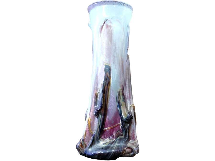 Novaro Vase En Verre Soufflé Signé Et Daté 1989 - Pâtes de verre