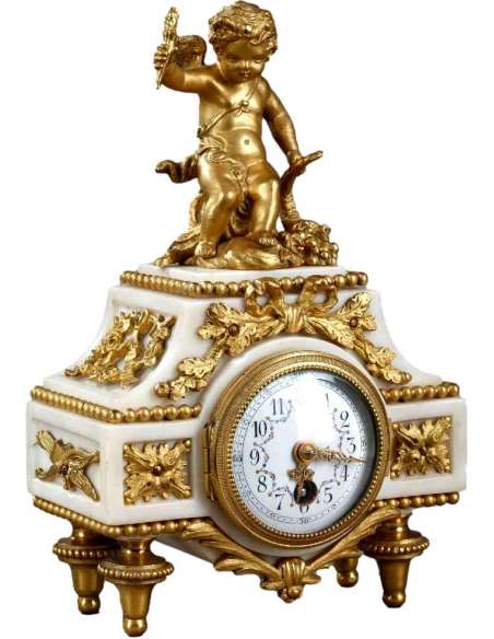 Petite Pendule Louis XVI, Marbre De Carrare Et Bronze Doré - pendules anciennes-Bozaart