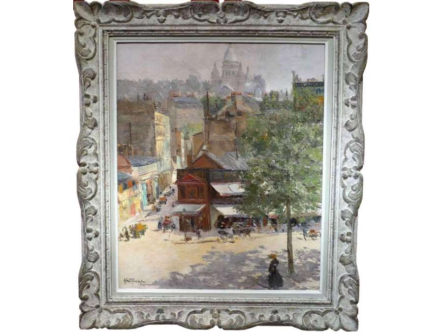 Abel truchet louis french painting+ Belle epoque paris vue de Montmartre+ in oil on canvas signed XXth century